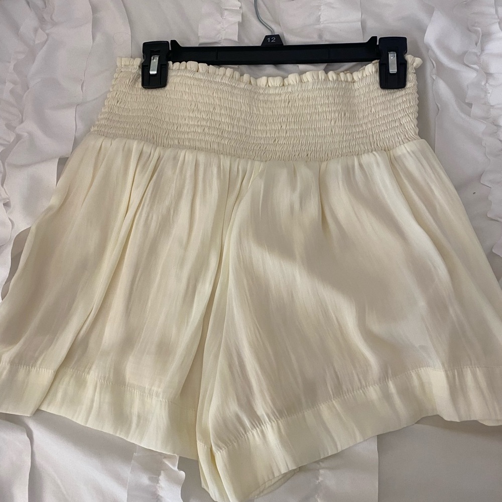 Cream smocked shorts